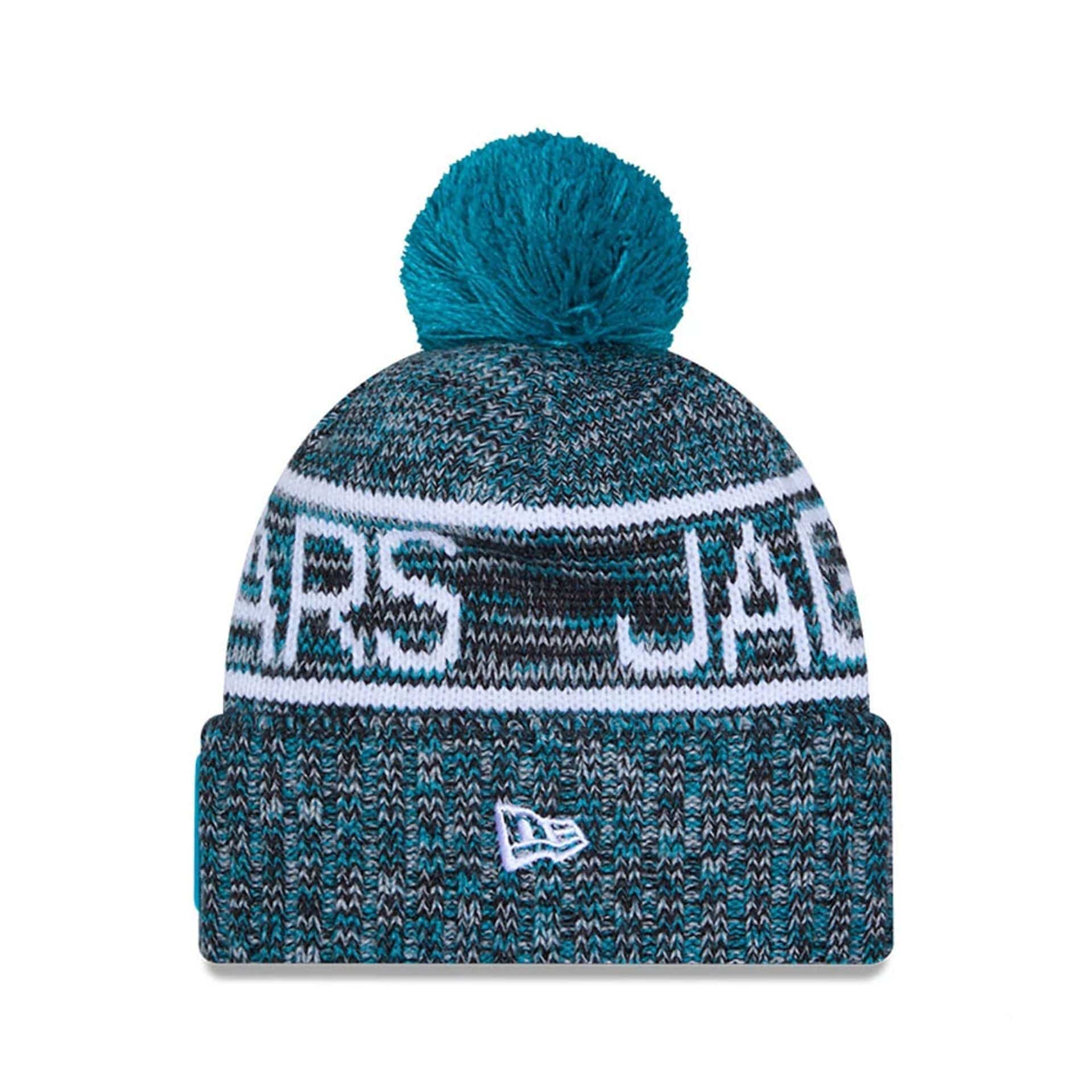 This is a Jacksonville Jaguars NFL Sideline 2025 Turquoise Sport Knit Beanie Hat 2