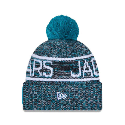 This is a Jacksonville Jaguars NFL Sideline 2025 Turquoise Sport Knit Beanie Hat 2