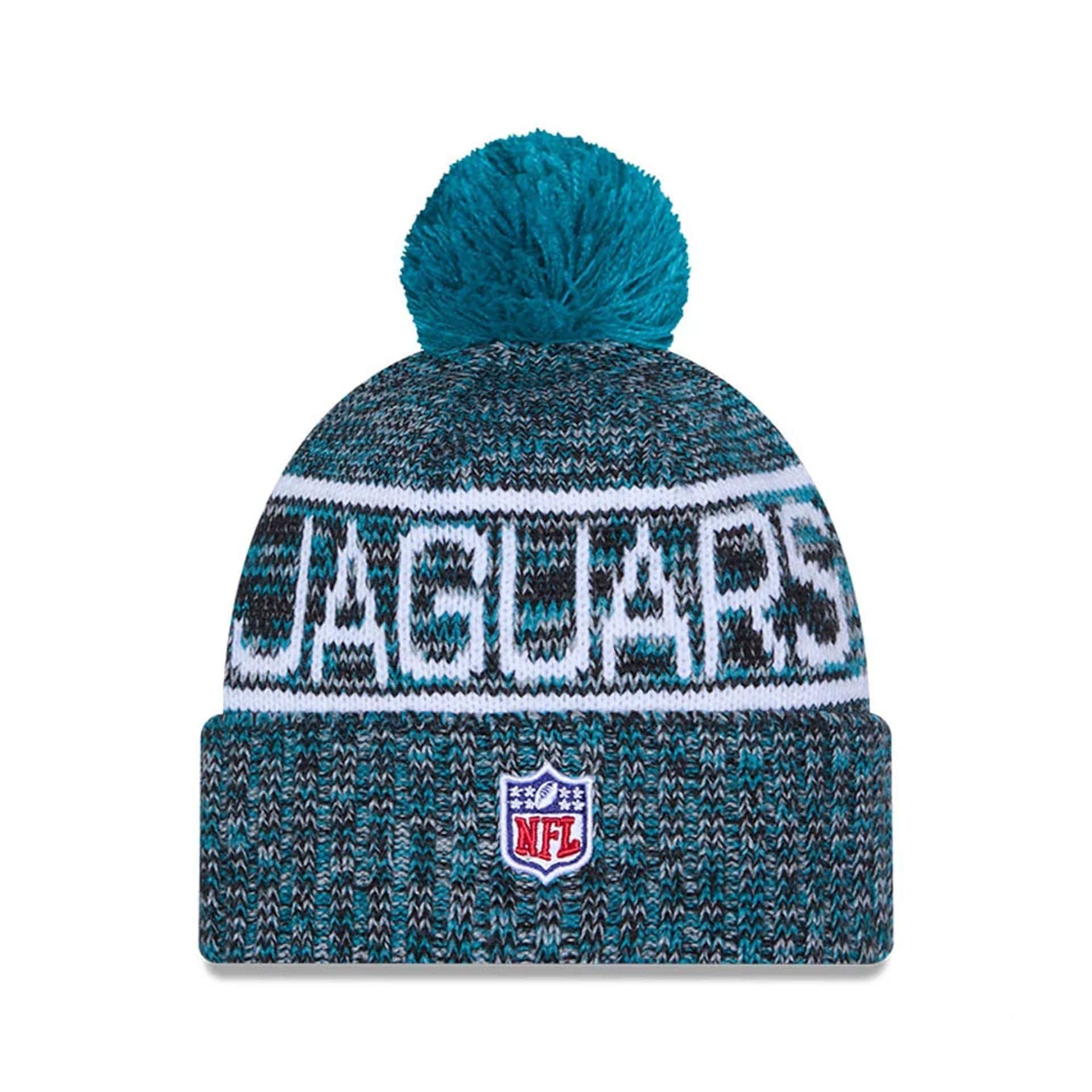 This is a Jacksonville Jaguars NFL Sideline 2025 Turquoise Sport Knit Beanie Hat 3
