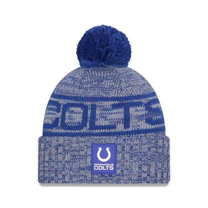 This is a Indianapolis Colts NFL Sideline 2025 Blue Sport Knit Beanie Hat 1