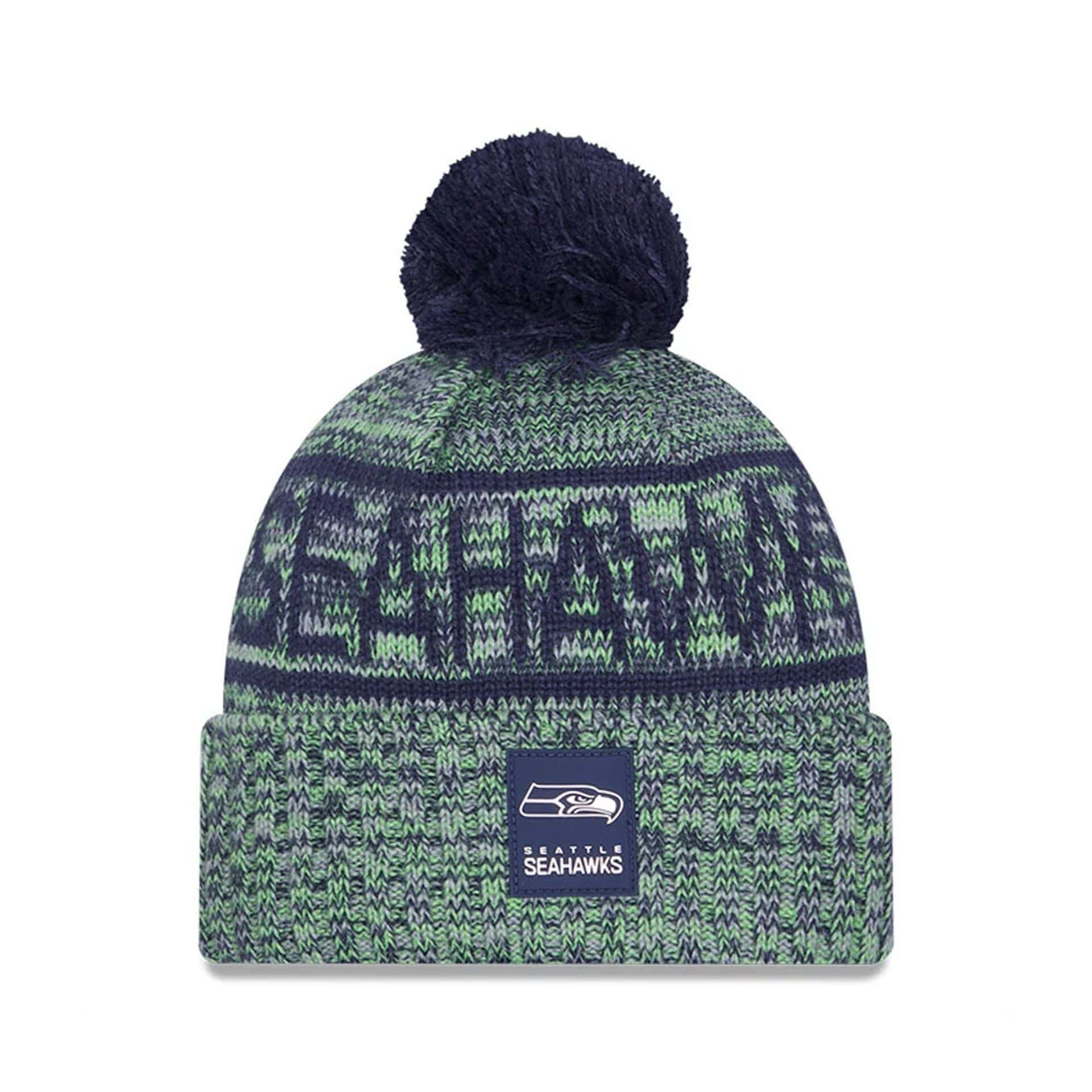 This is a Seattle Seahawks NFL Sideline 2025 Dark Blue Sport Knit Beanie Hat 1
