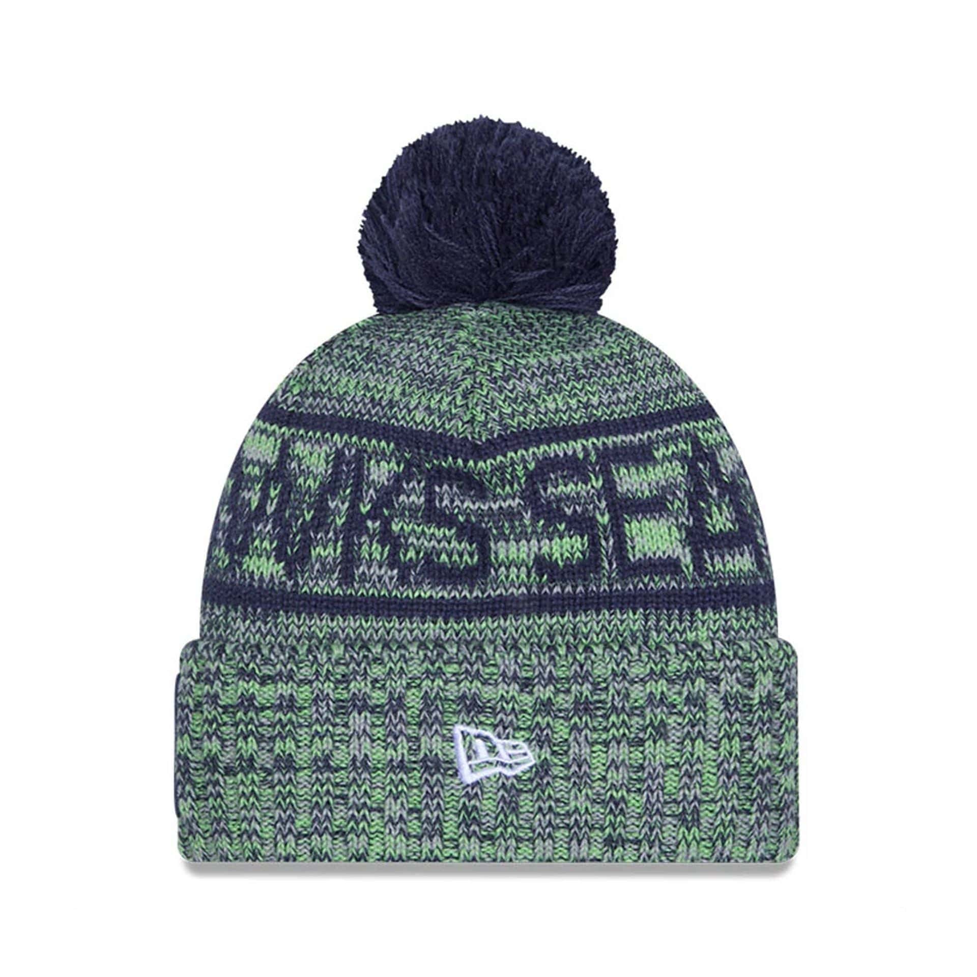 This is a Seattle Seahawks NFL Sideline 2025 Dark Blue Sport Knit Beanie Hat 2