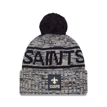 This is a New Orleans Saints NFL Sideline 2025 Black Sport Knit Beanie Hat 1