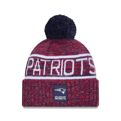 This is a New England Patriots NFL Sideline 2025 Dark Blue Sport Knit Beanie Hat 1
