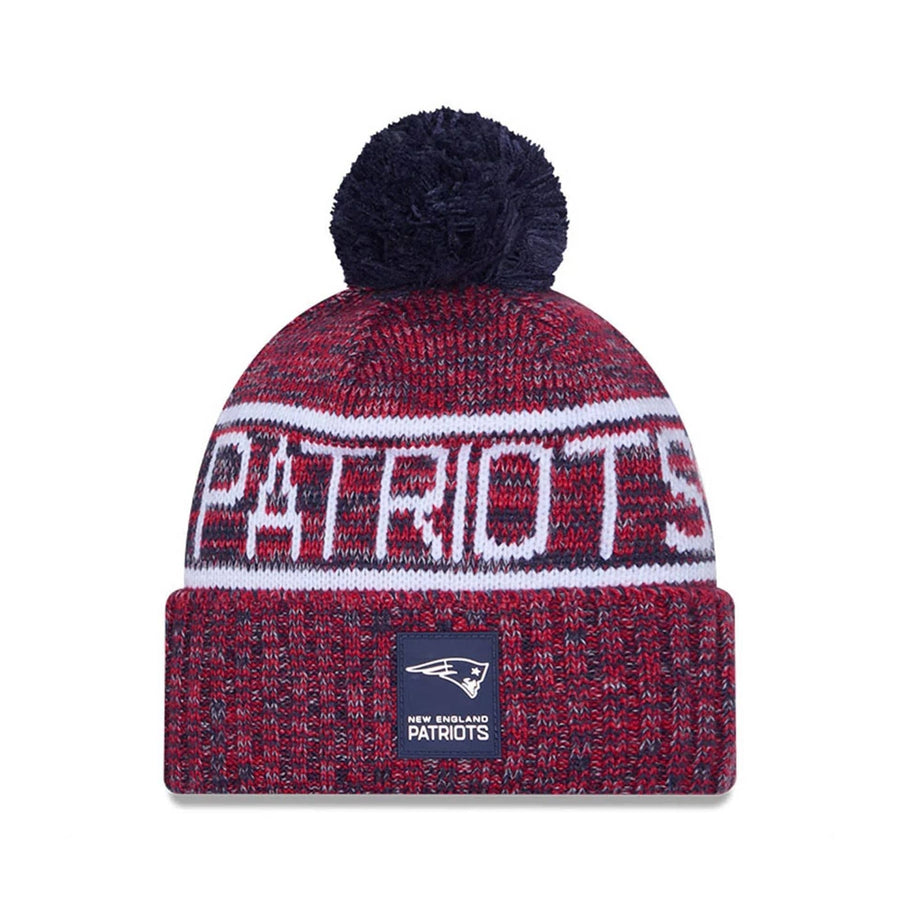 This is a New England Patriots NFL Sideline 2025 Dark Blue Sport Knit Beanie Hat 1