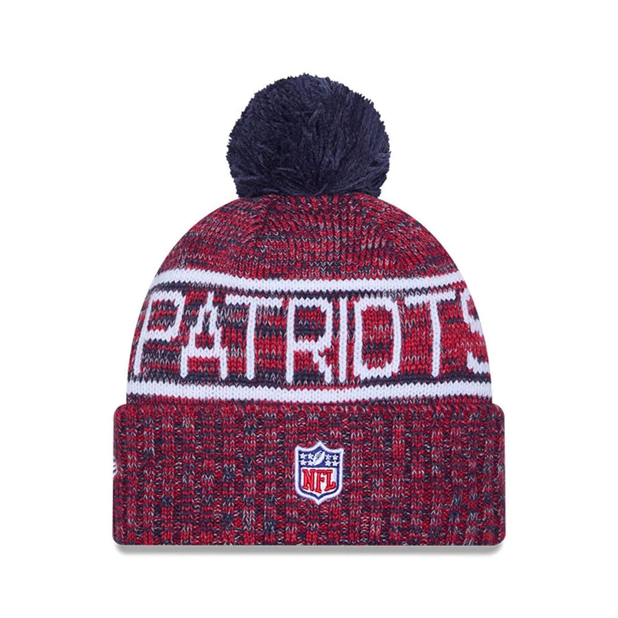 This is a New England Patriots NFL Sideline 2025 Dark Blue Sport Knit Beanie Hat 3