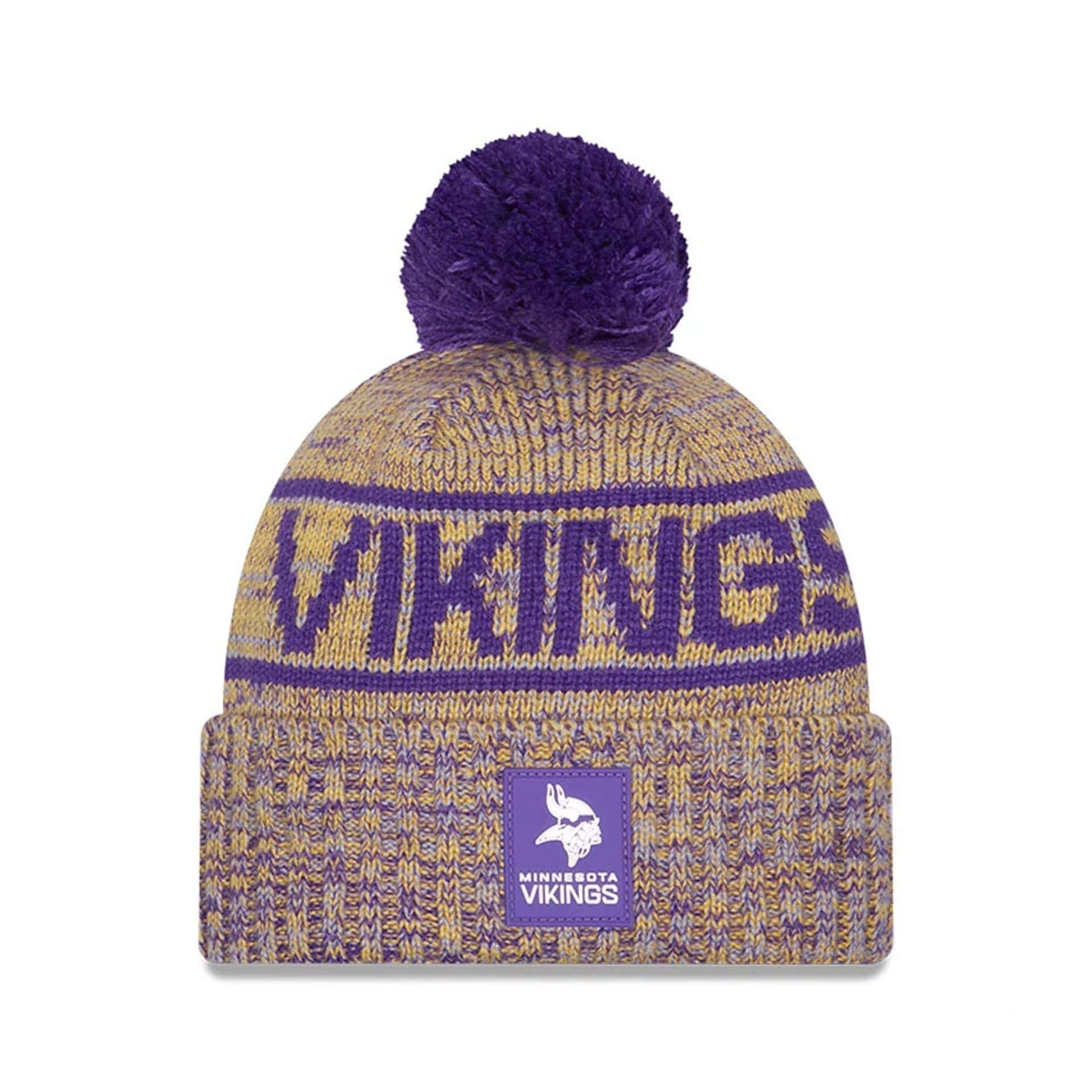This is a Minnesota Vikings NFL Sideline 2025 Purple Sport Knit Beanie Hat 1