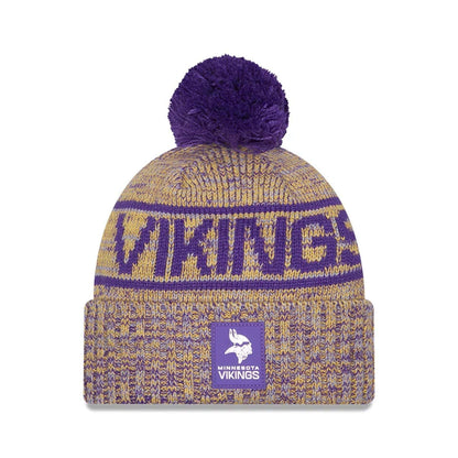 This is a Minnesota Vikings NFL Sideline 2025 Purple Sport Knit Beanie Hat 1
