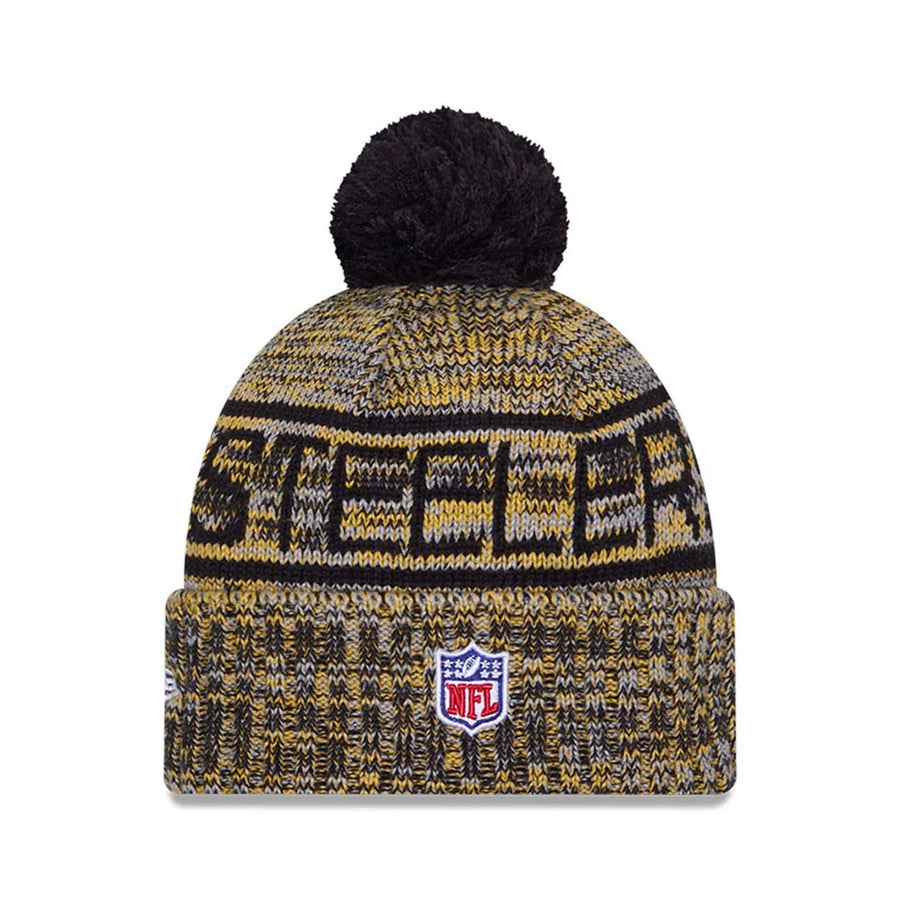This is a Pittsburgh Steelers NFL Sideline 2025 Black Sport Knit Beanie Hat 3