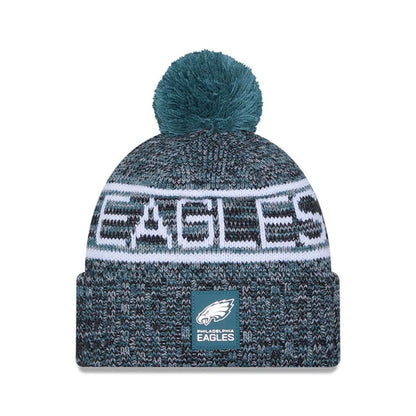 This is a Philadelphia Eagles NFL Sideline 2025 Dark Green Sport Knit Beanie Hat 1