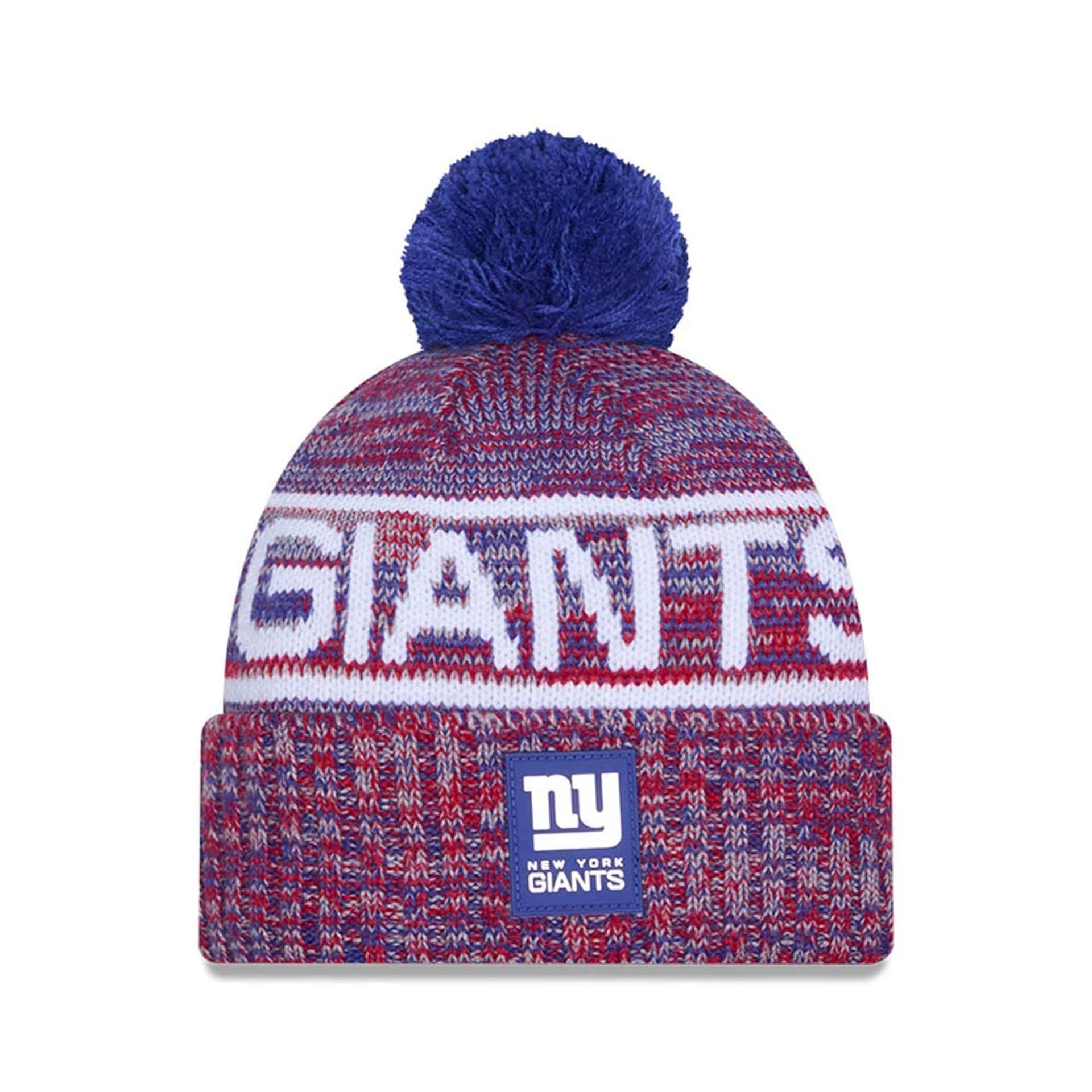 This is a New York Giants NFL Sideline 2025 Blue Sport Knit Beanie Hat 1