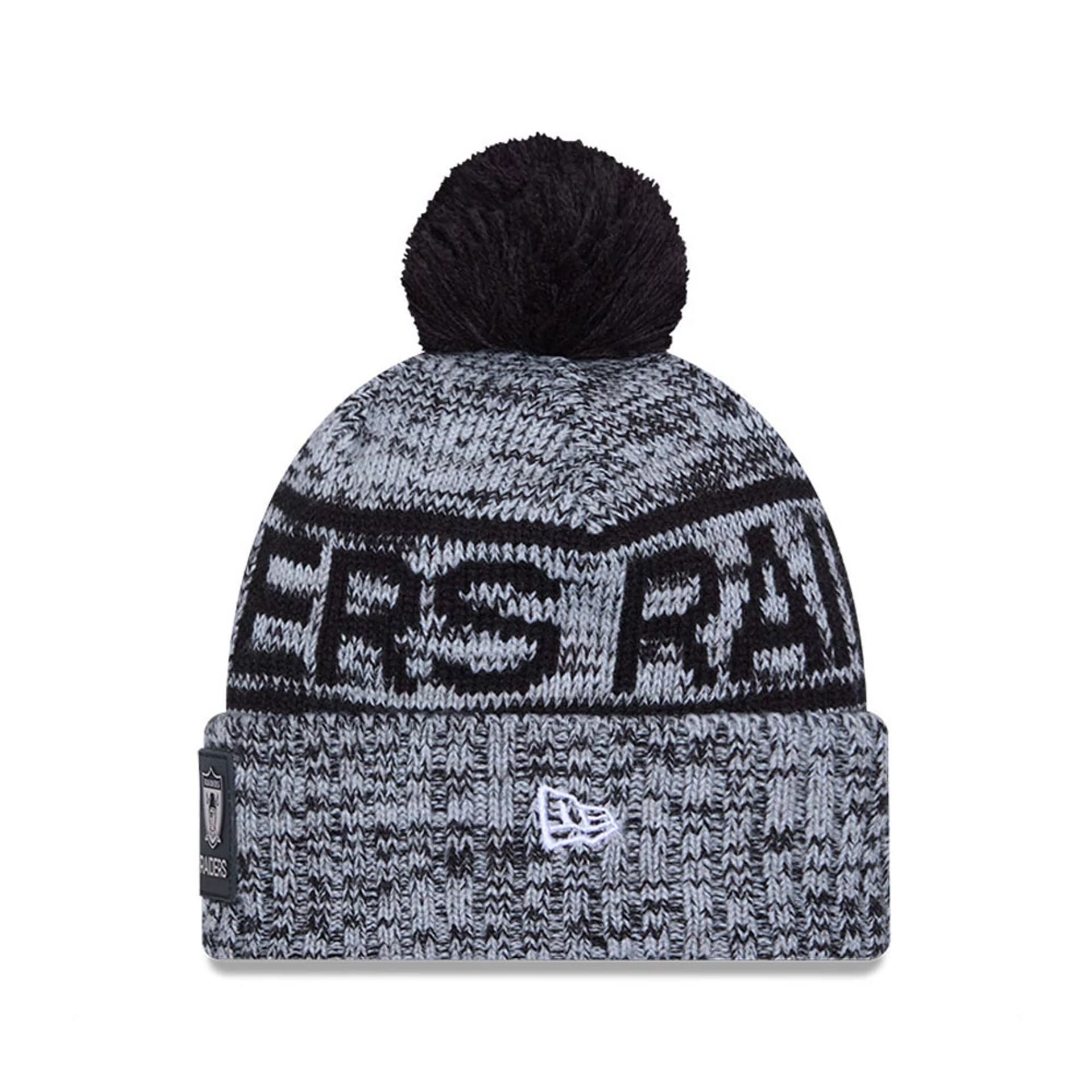 This is a Oakland Raiders NFL Sideline Grey Sport Knit Beanie Hat 2