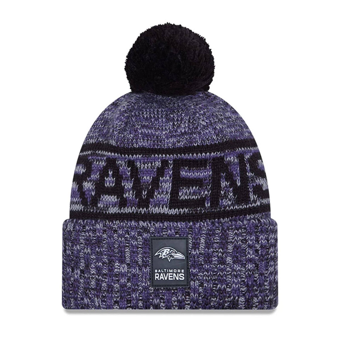 This is a Baltimore Ravens NFL Sideline 2025 Black Sport Knit Beanie Hat 3