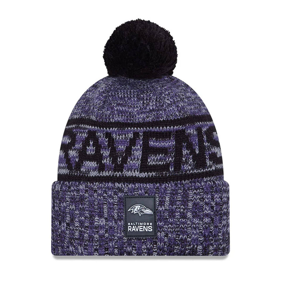 This is a Baltimore Ravens NFL Sideline 2025 Black Sport Knit Beanie Hat 3