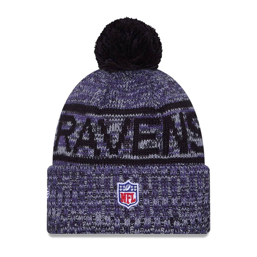 This is a Baltimore Ravens NFL Sideline 2025 Black Sport Knit Beanie Hat 2