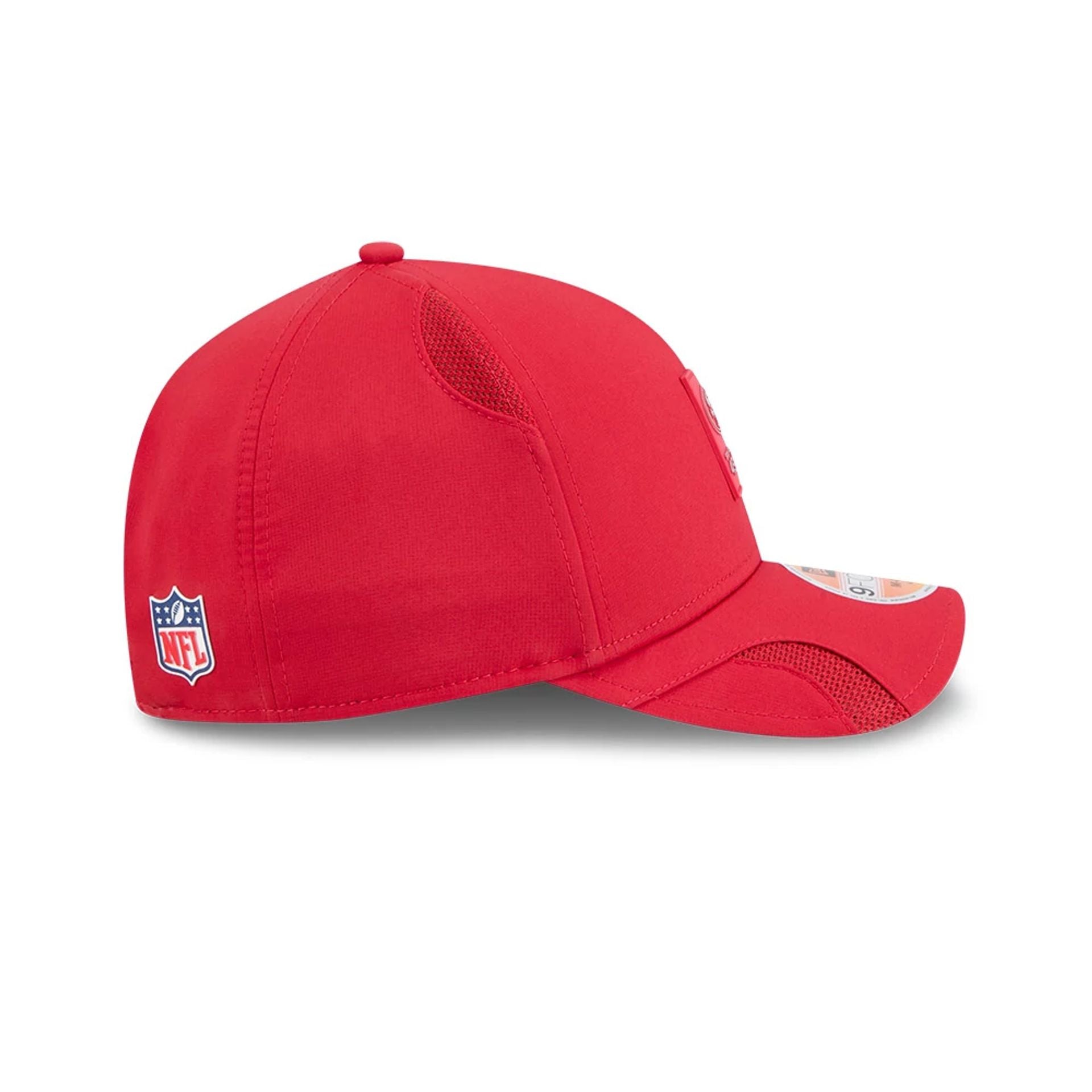 This is a San Francisco 49ers NFL Sideline 2025 Red 9FORTY M-Crown Adjustable Cap 6