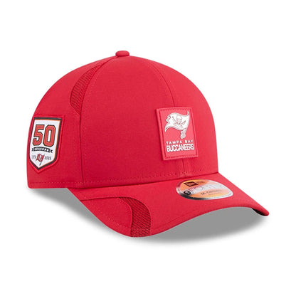 This is a Tampa Bay Buccaneers NFL Sideline 2025 Red 9FORTY M-Crown Adjustable Cap 1