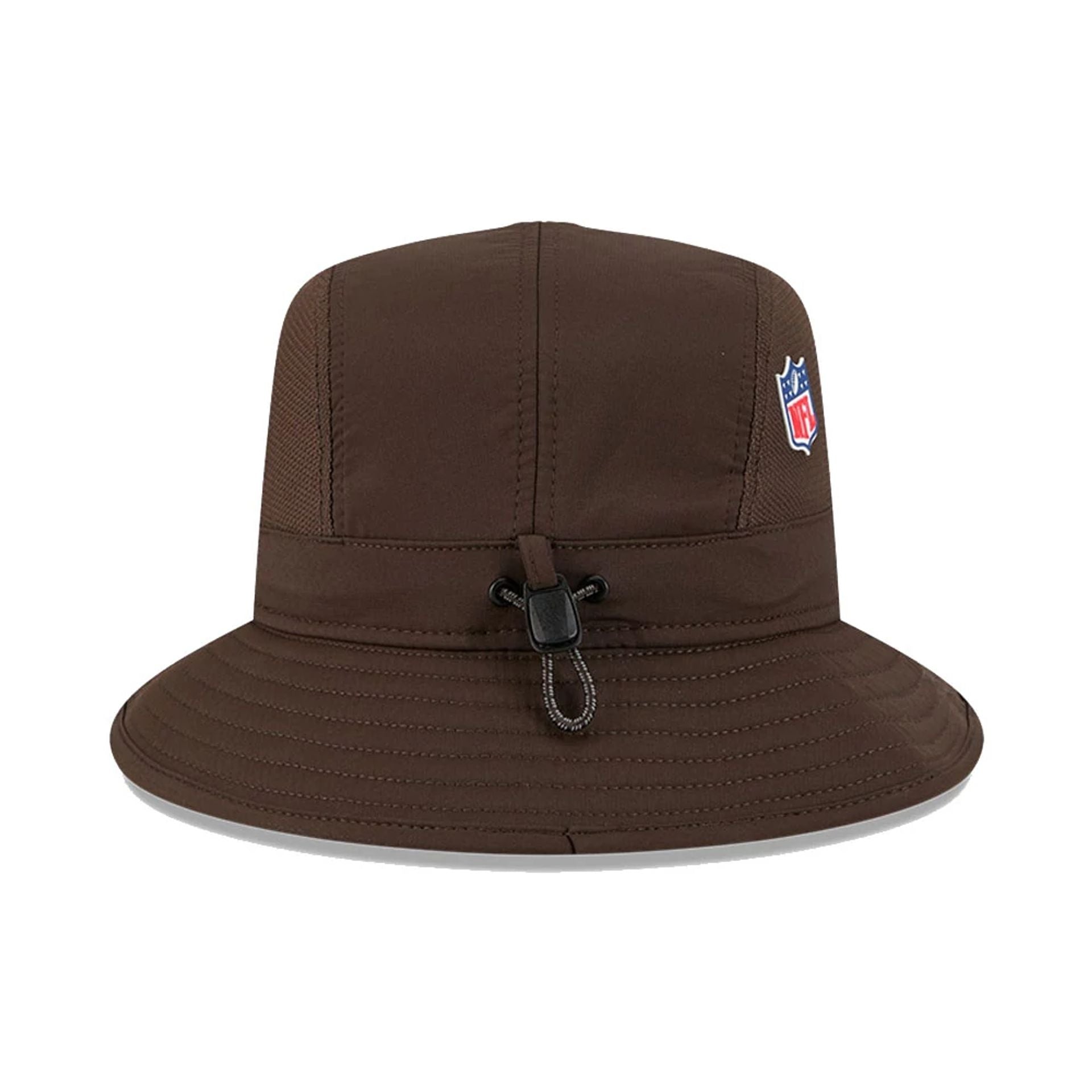 This is a Cleveland Browns NFL Sideline 2025 Dark Brown Stretch Bucket Hat 6