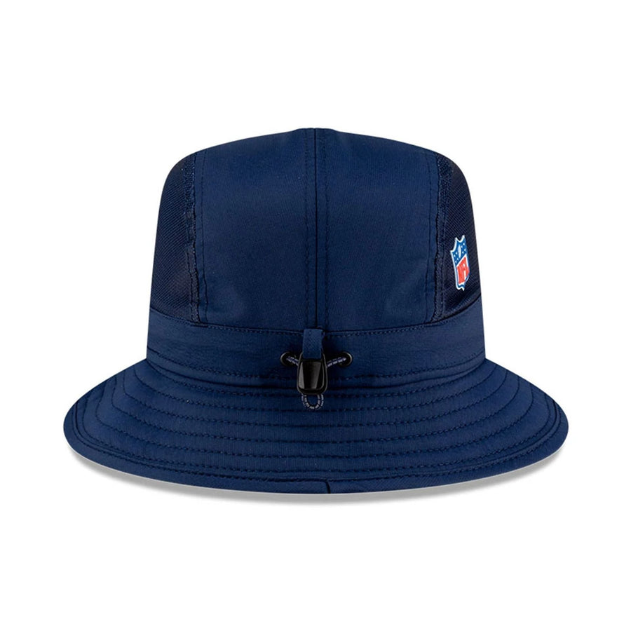 This is a Dallas Cowboys NFL Sideline 2025 Dark Blue Stretch Bucket Hat 5