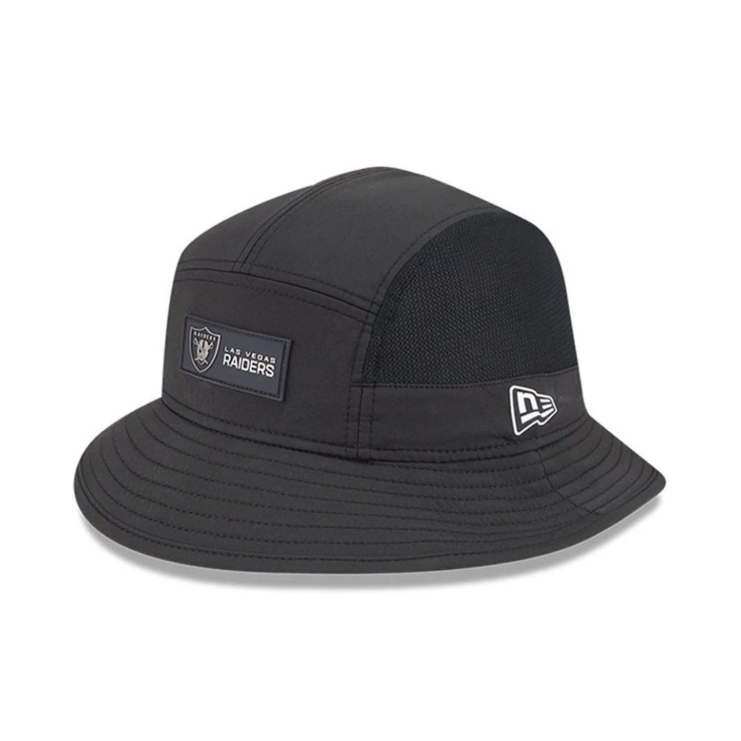 This is a Las Vegas Raiders NFL Sideline 2025 Black Stretch Bucket Hat 1