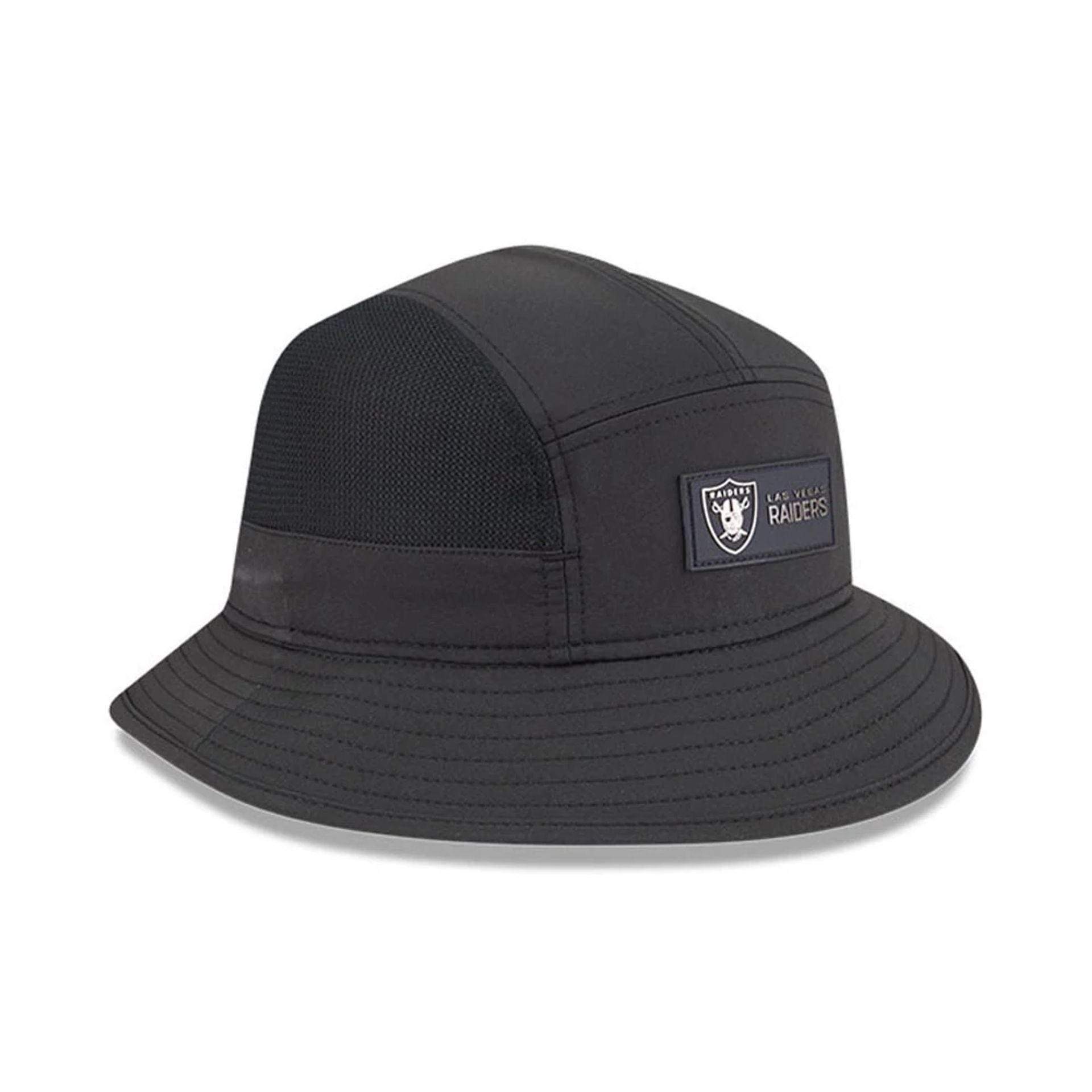 This is a Las Vegas Raiders NFL Sideline 2025 Black Stretch Bucket Hat 4