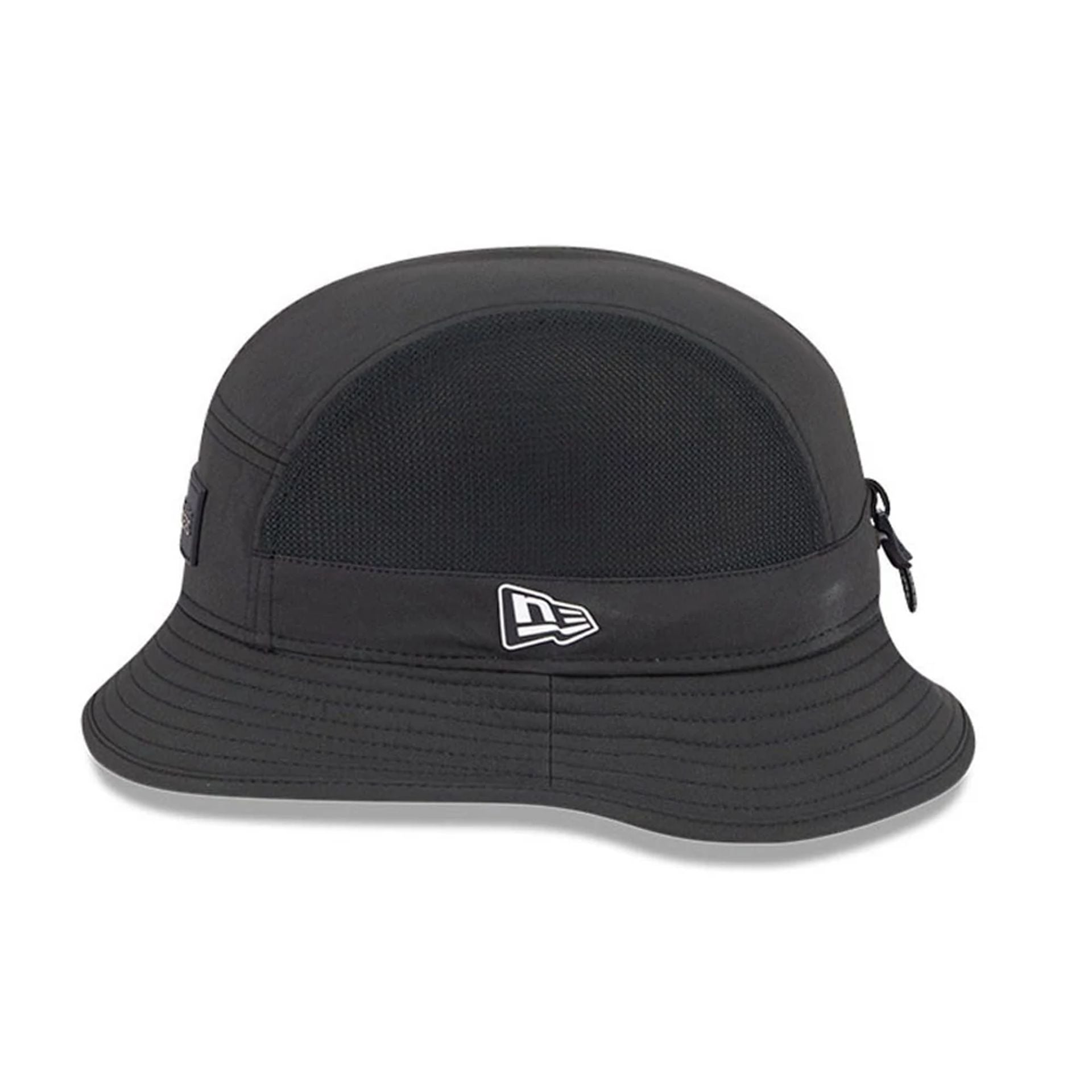 This is a Las Vegas Raiders NFL Sideline 2025 Black Stretch Bucket Hat 5