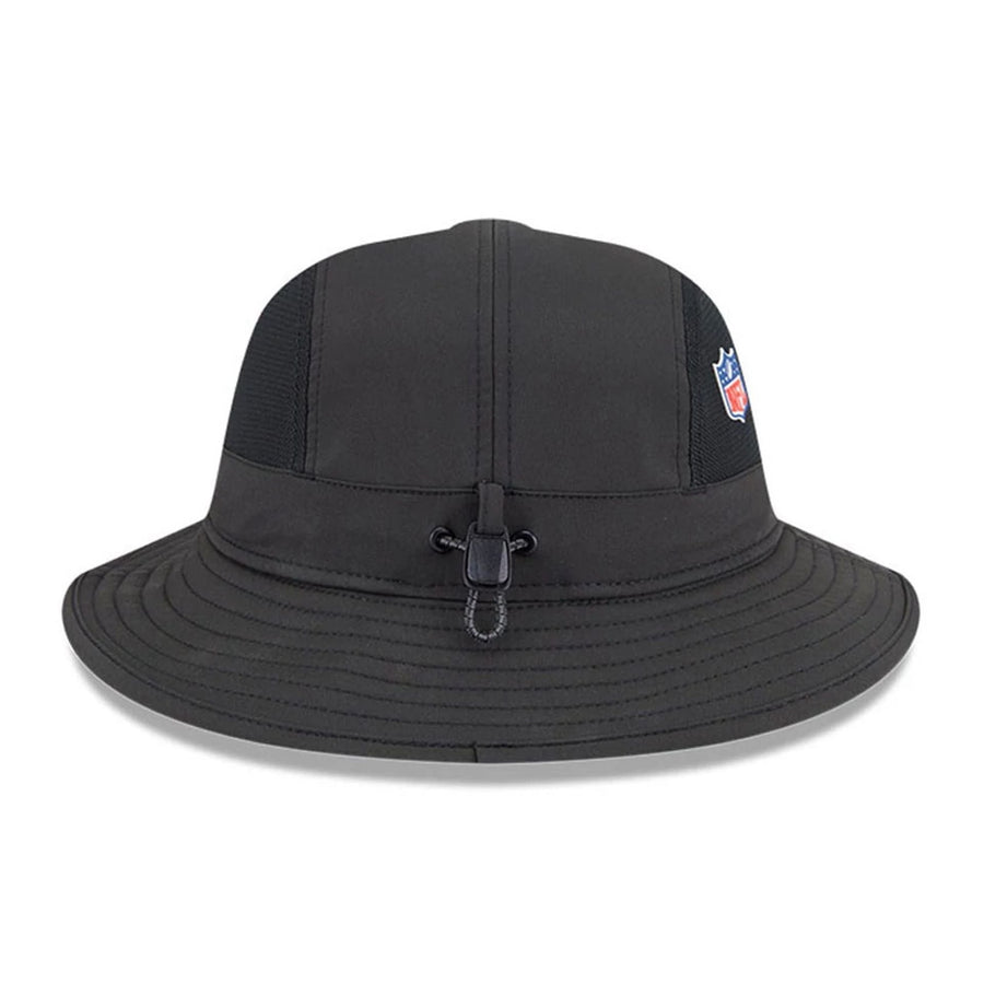 This is a Las Vegas Raiders NFL Sideline 2025 Black Stretch Bucket Hat 6