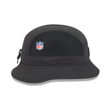 This is a Las Vegas Raiders NFL Sideline 2025 Black Stretch Bucket Hat 3
