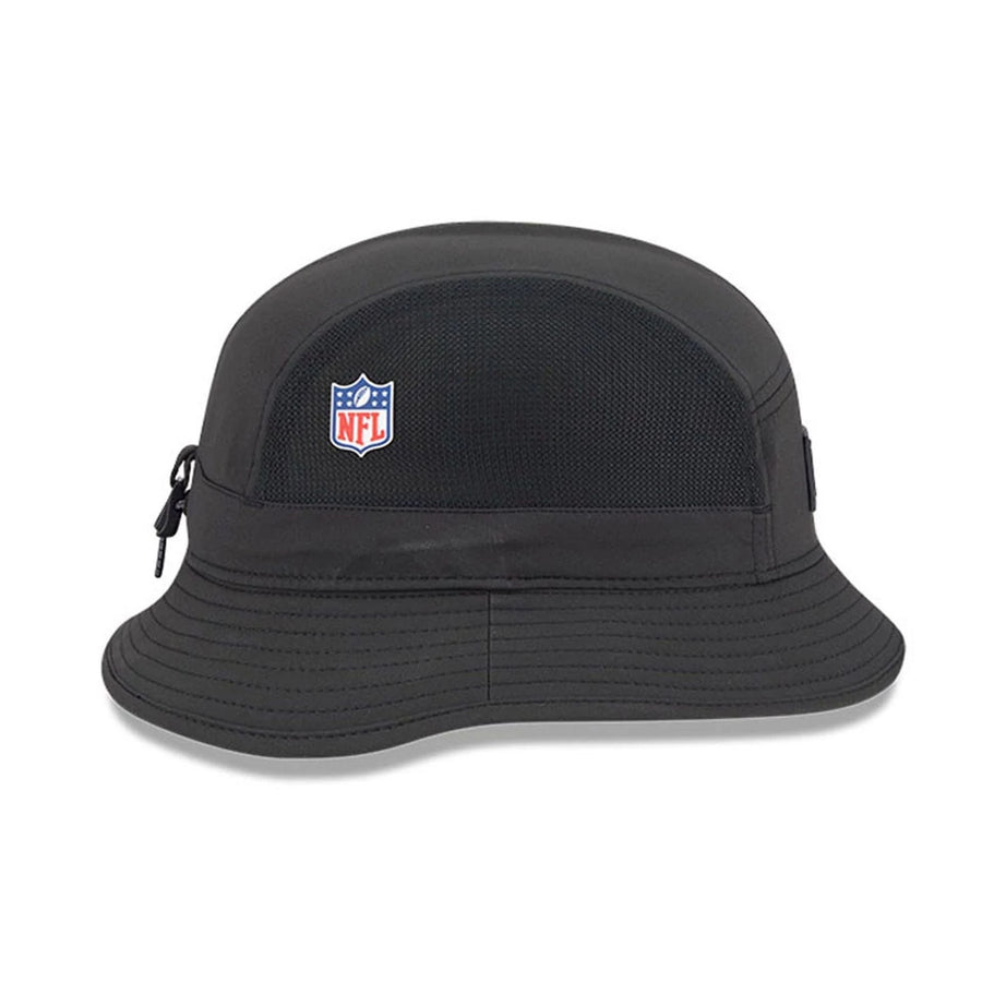 This is a Las Vegas Raiders NFL Sideline 2025 Black Stretch Bucket Hat 3