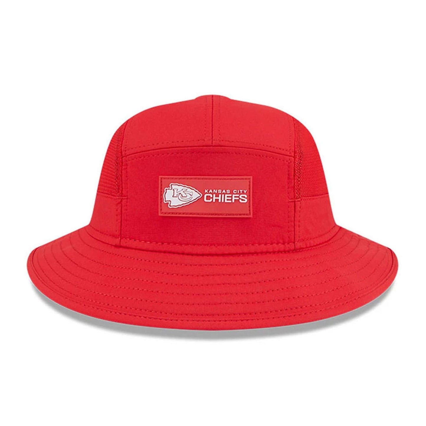 This is a Kansas City Chiefs NFL Sideline 2025 Red Stretch Bucket Hat 2