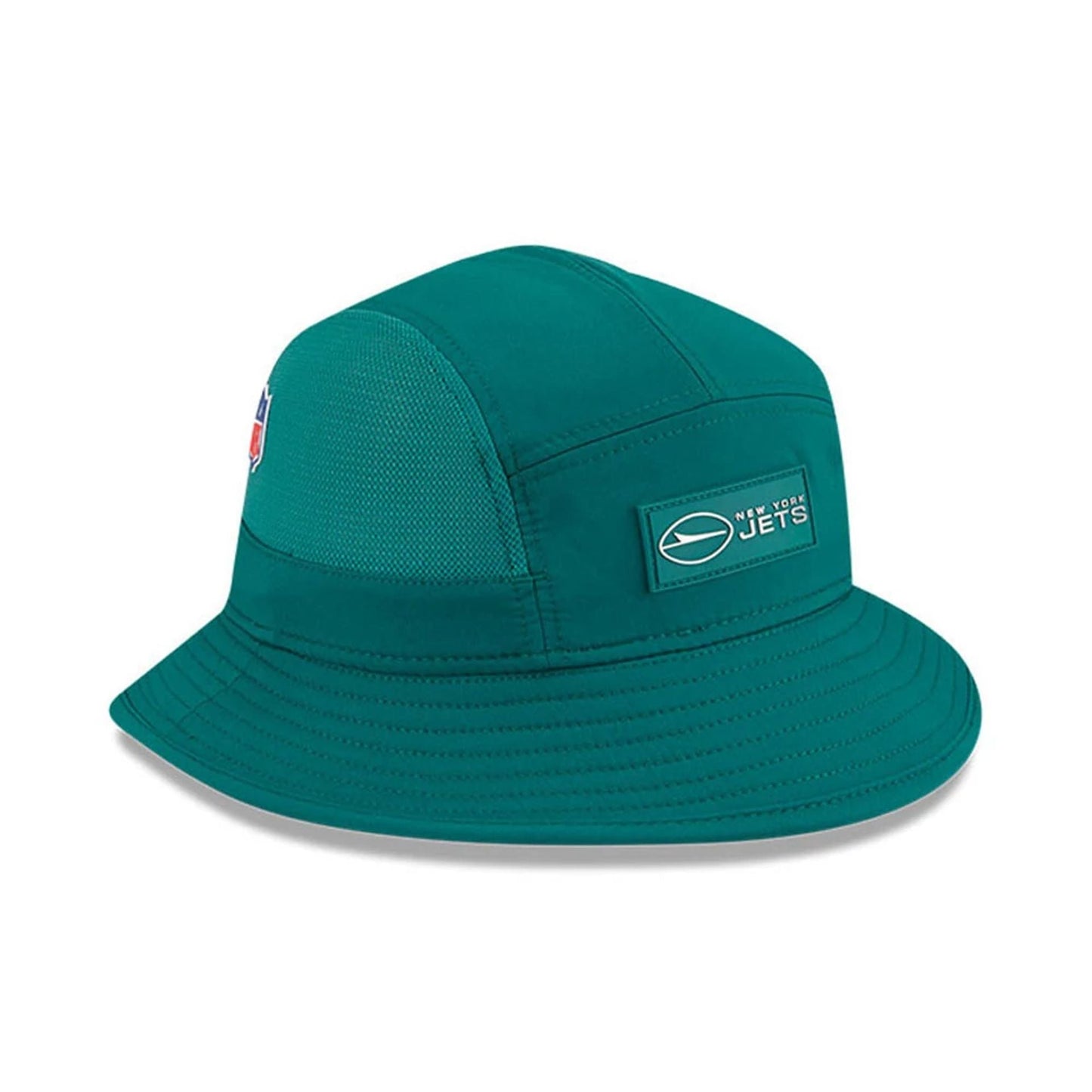This is a New York Jets NFL Sideline 2025 Green Stretch Bucket Hat 4