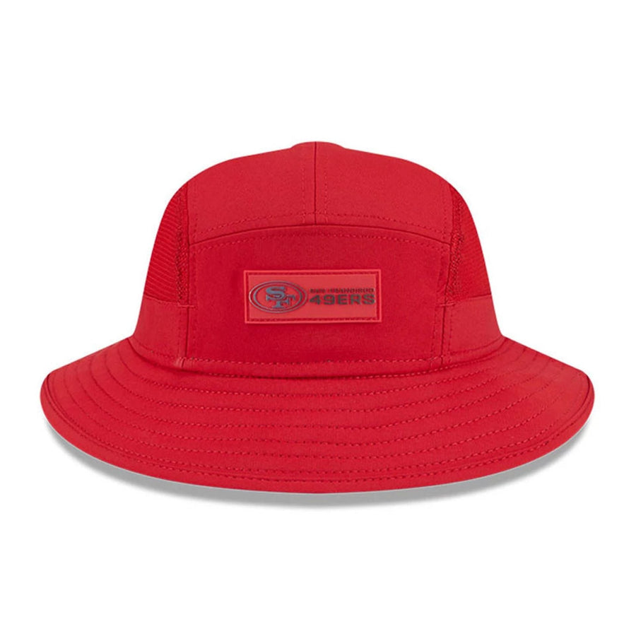 This is a San Francisco 49ers NFL Sideline 2025 Red Stretch Bucket Hat 2
