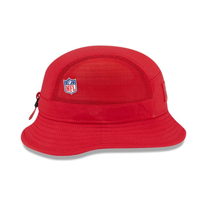 This is a San Francisco 49ers NFL Sideline 2025 Red Stretch Bucket Hat 3