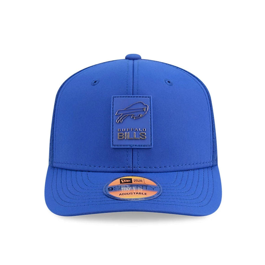 This is a Buffalo Bills NFL Sideline 2025 Blue 9SEVENTY Trucker Stretch Snap Adjustable Cap 2