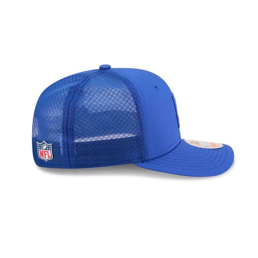 This is a Buffalo Bills NFL Sideline 2025 Blue 9SEVENTY Trucker Stretch Snap Adjustable Cap 5