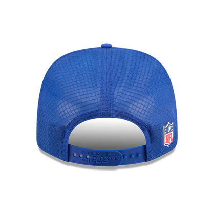 This is a Buffalo Bills NFL Sideline 2025 Blue 9SEVENTY Trucker Stretch Snap Adjustable Cap 7