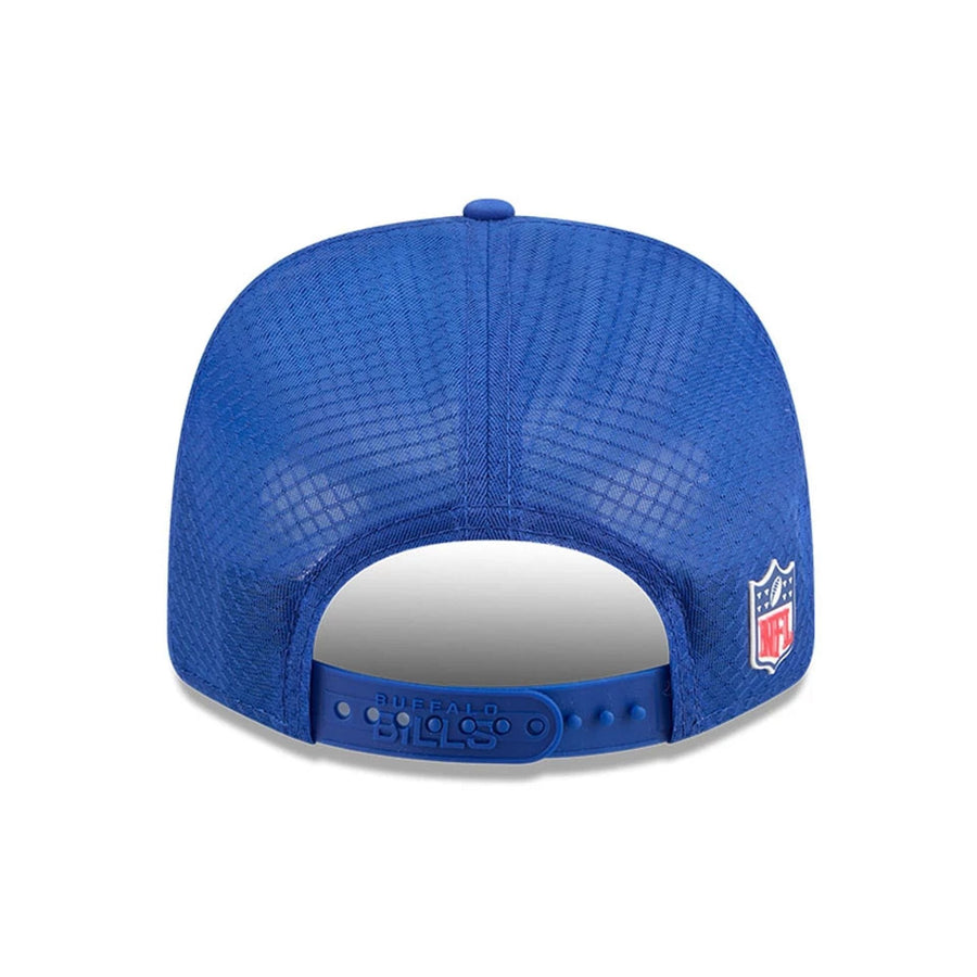This is a Buffalo Bills NFL Sideline 2025 Blue 9SEVENTY Trucker Stretch Snap Adjustable Cap 7
