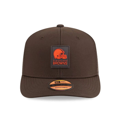 This is a Cleveland Browns NFL Sideline 2025 Dark Brown 9SEVENTY Trucker Stretch Snap Adjustable Cap 2