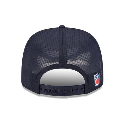 This is a Dallas Cowboys NFL Sideline 2025 Dark Blue 9SEVENTY Trucker Stretch Snap Adjustable Cap 7
