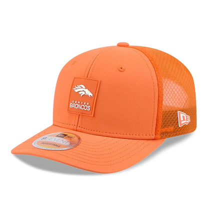 This is a Denver Broncos NFL Sideline 2025 Orange 9SEVENTY Trucker Stretch Snap Adjustable Cap 1