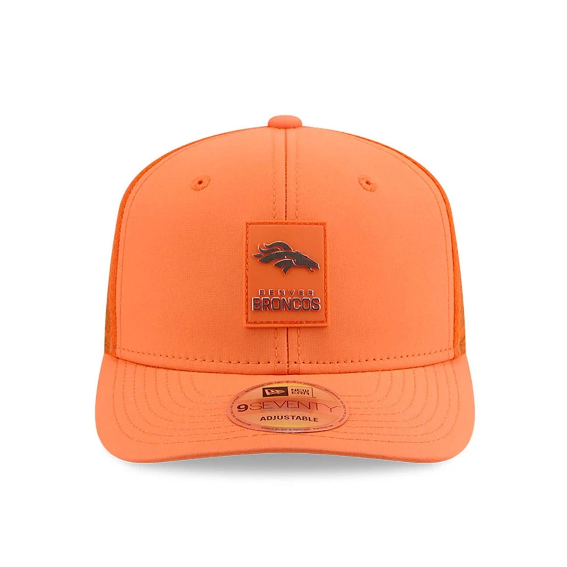 This is a Denver Broncos NFL Sideline 2025 Orange 9SEVENTY Trucker Stretch Snap Adjustable Cap 2