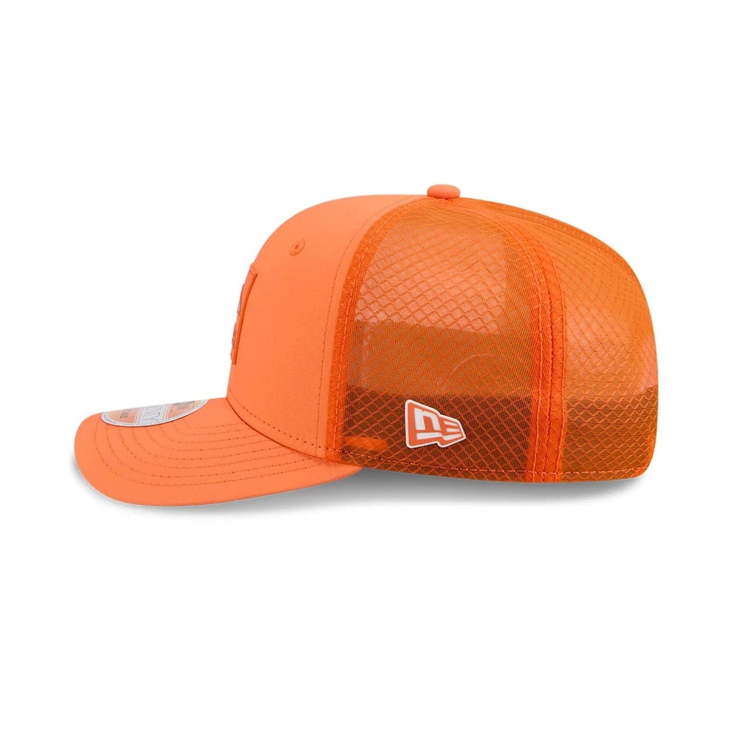 This is a Denver Broncos NFL Sideline 2025 Orange 9SEVENTY Trucker Stretch Snap Adjustable Cap 4