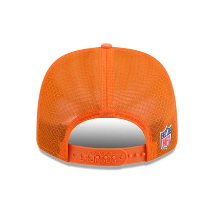 This is a Denver Broncos NFL Sideline 2025 Orange 9SEVENTY Trucker Stretch Snap Adjustable Cap 6