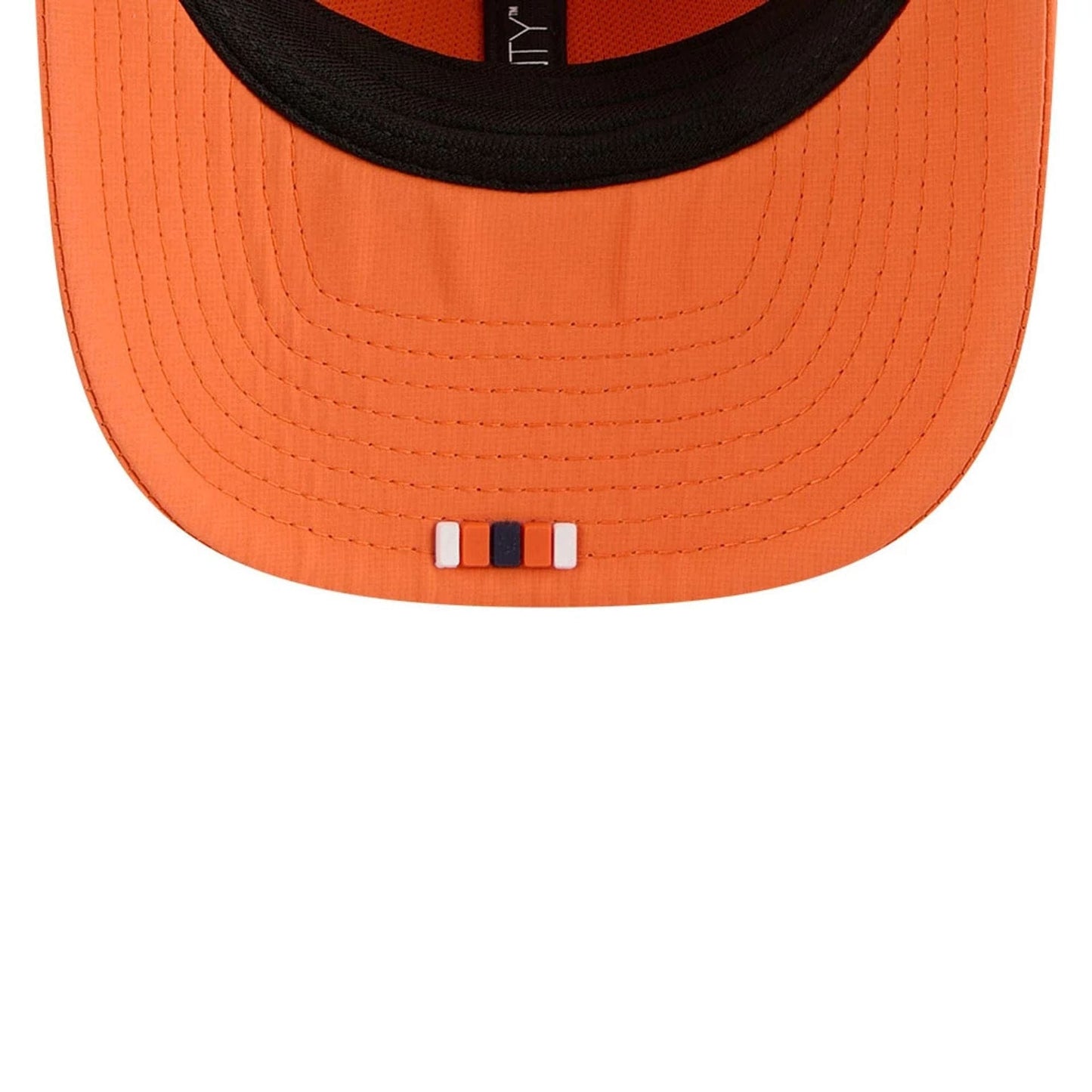 This is a Denver Broncos NFL Sideline 2025 Orange 9SEVENTY Trucker Stretch Snap Adjustable Cap 7