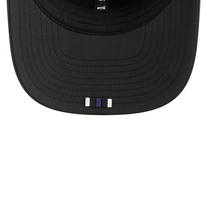 This is a Baltimore Ravens NFL Sideline 2025 Black 9SEVENTY Trucker Stretch Snap Adjustable Cap 7