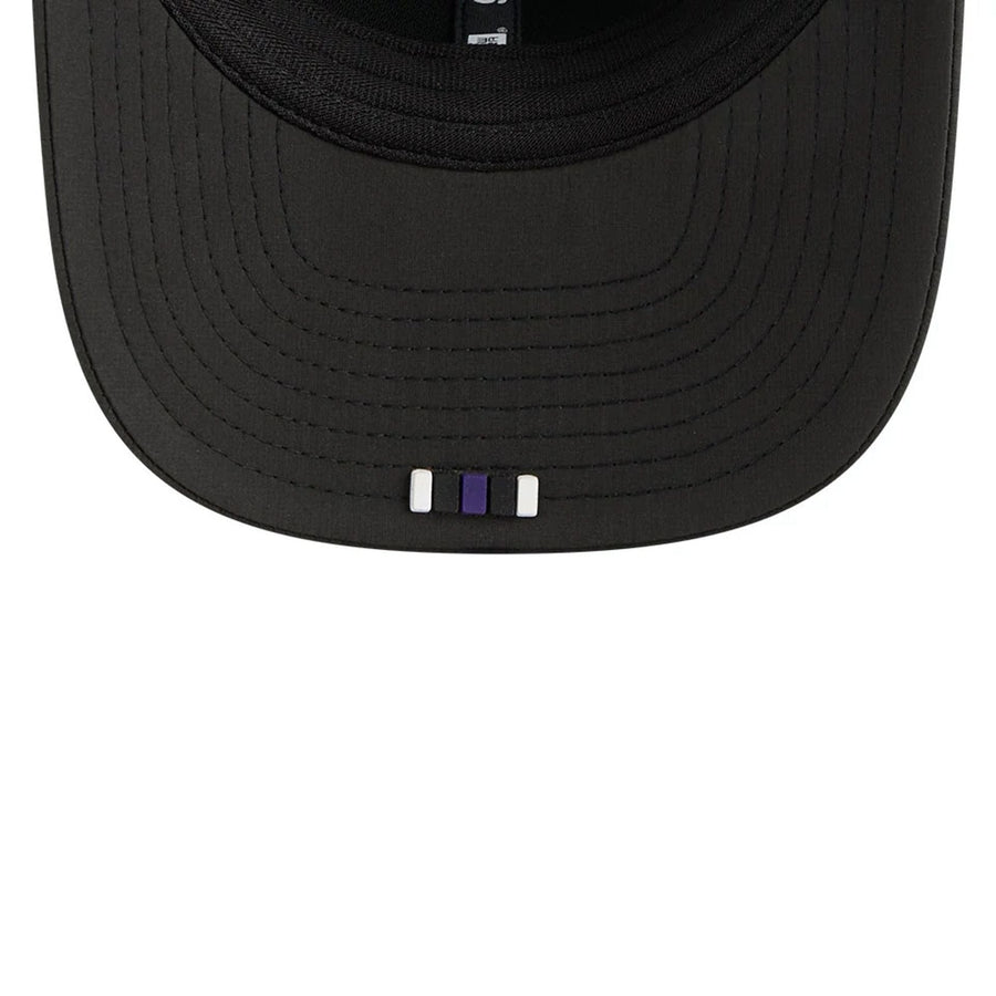 This is a Baltimore Ravens NFL Sideline 2025 Black 9SEVENTY Trucker Stretch Snap Adjustable Cap 7