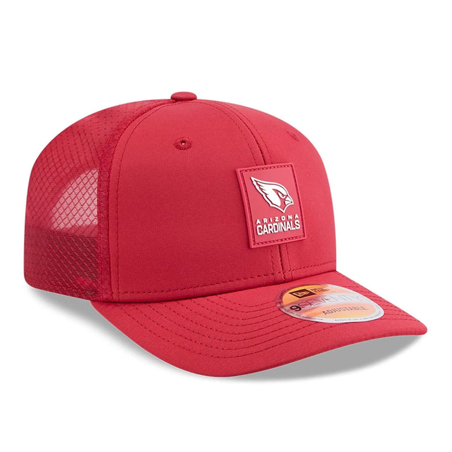 This is a Arizona Cardinals NFL Sideline 2025 Dark Red 9SEVENTY Trucker Stretch Snap Adjustable Cap 3