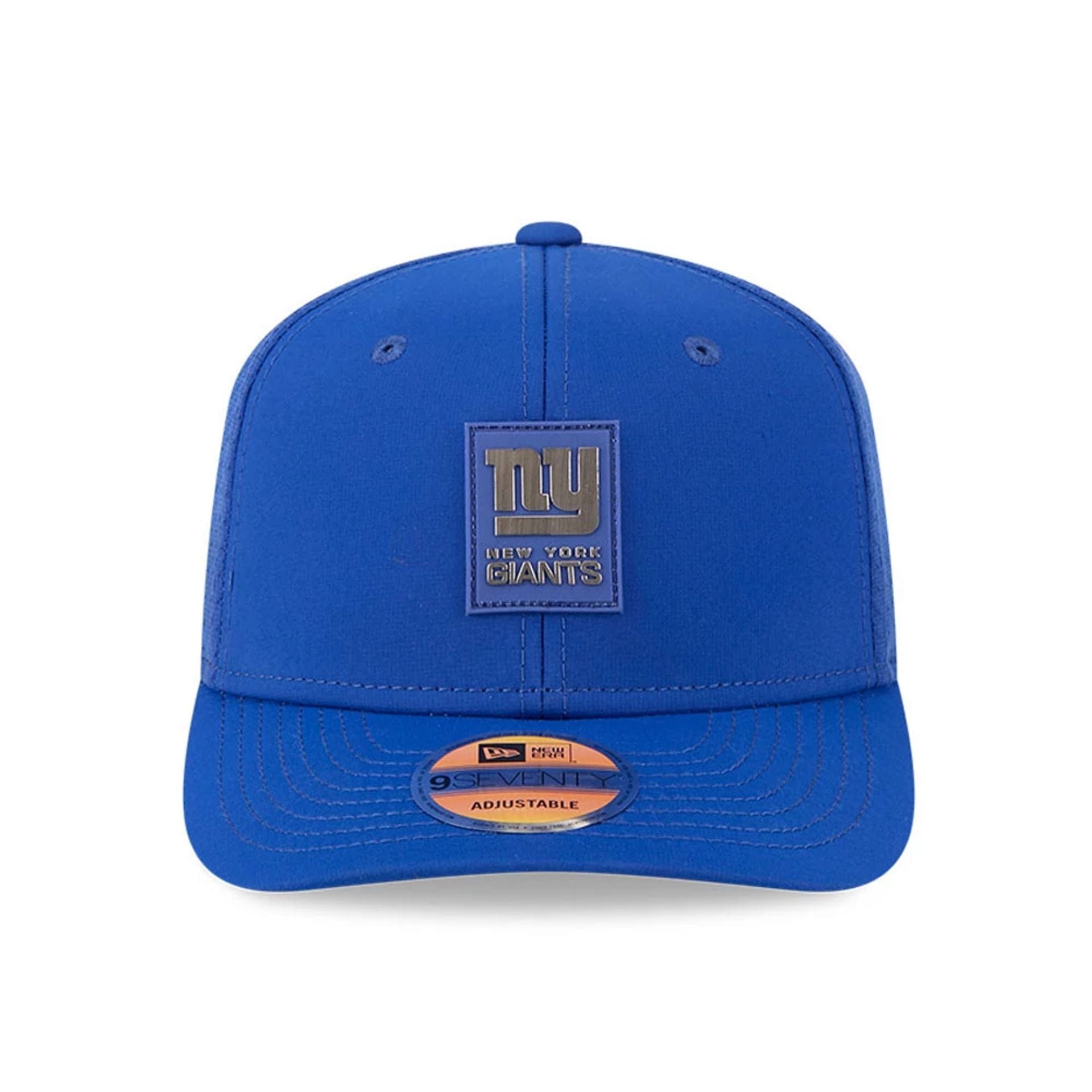 This is a New York Giants NFL Sideline 2025 Dark Blue 9SEVENTY Trucker Stretch Snap Adjustable Cap 2