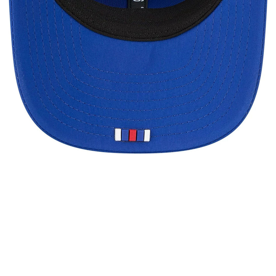 This is a New York Giants NFL Sideline 2025 Dark Blue 9SEVENTY Trucker Stretch Snap Adjustable Cap 7