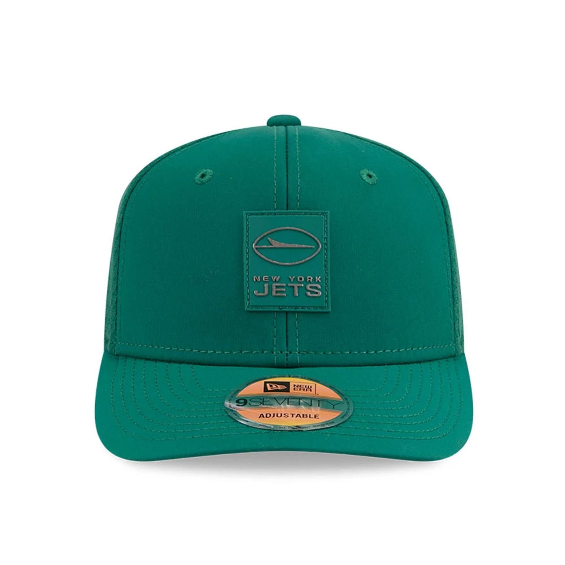 This is a New York Jets NFL Sideline 2025 Green 9SEVENTY Trucker Stretch Snap Adjustable Cap 2